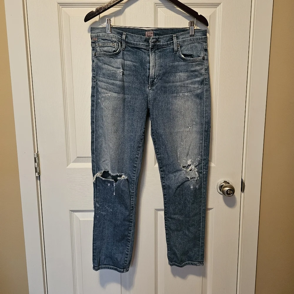 CITIZENS OF HUMANITY | Rocket Crop High Rise Skinny Distressed Denim Jeans - 32 - Picture 3 of 6